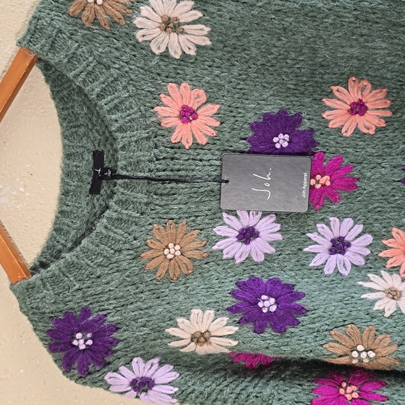 Joh Savita Floral Crochet Knit Sweater - Green - Picture 2 of 8